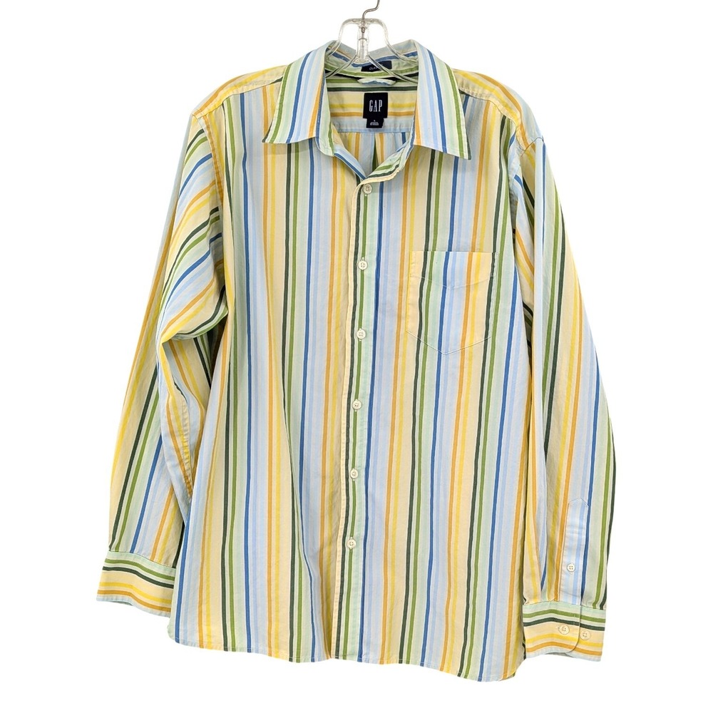Preppy Pastel Stripe Button Down Cotton Shirt Classic Fit‎ GAP Large